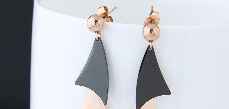 Fashion Black+rose Gold Leaf Shape Design Color Matching Earrings,Earrings