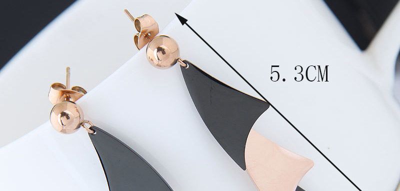 Fashion Black+rose Gold Leaf Shape Design Color Matching Earrings,Earrings