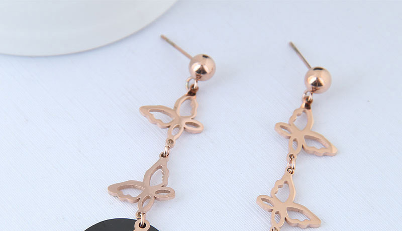 Fashion Rose Gold Butterfly Pendant Decorated Long Earrings,Earrings
