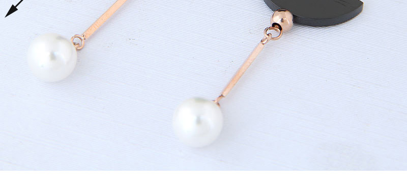 Fashion Black+rose Gold Pearls Decorated Color Matching Earrings,Earrings