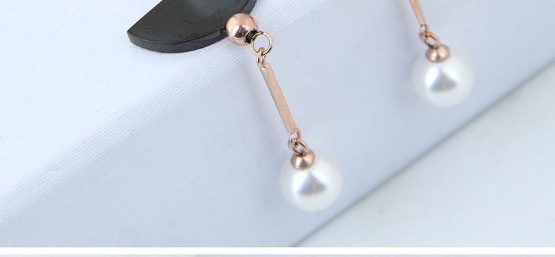 Fashion Black+rose Gold Pearls Decorated Color Matching Earrings,Earrings