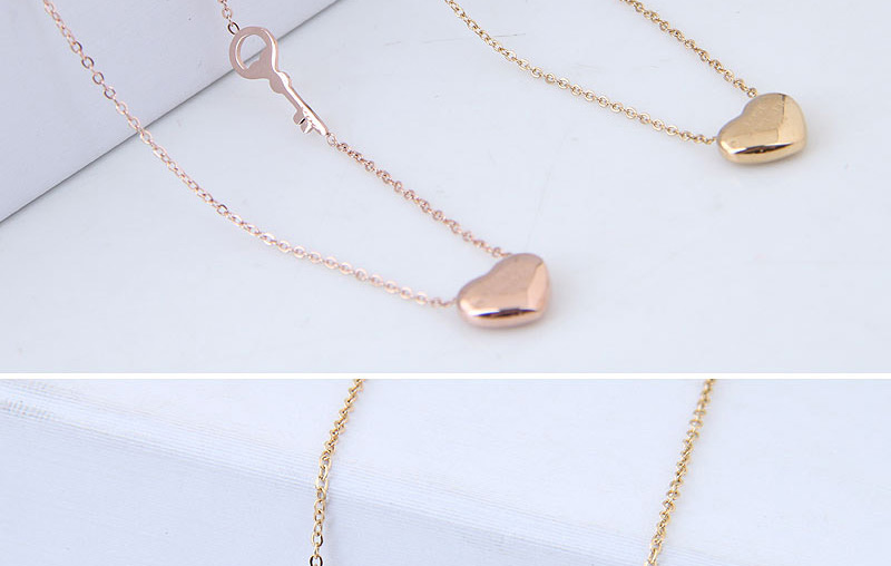 Fashion Rose Gold Heart Shape Decorated Pure Color Necklace,Necklaces