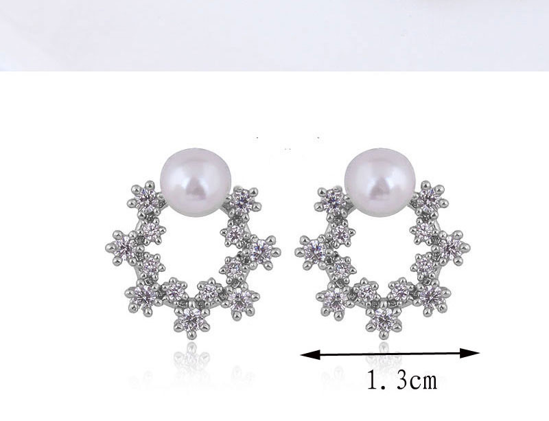 Fashion Silver Color Full Diamond&pearls Decorated Earrings,Stud Earrings