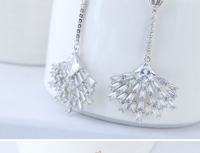 Fashion Rose Gold Full Diamond Design Sector Shape Earrings,Stud Earrings