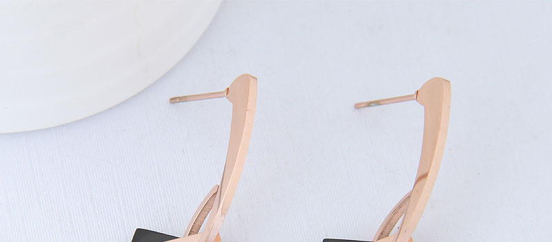Fashion Rose Gold Double Square Shape Decorated Earrings,Earrings
