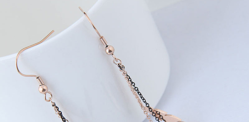Fashion Rose Gold Leaf Pendant Decorated Long Earrings,Earrings