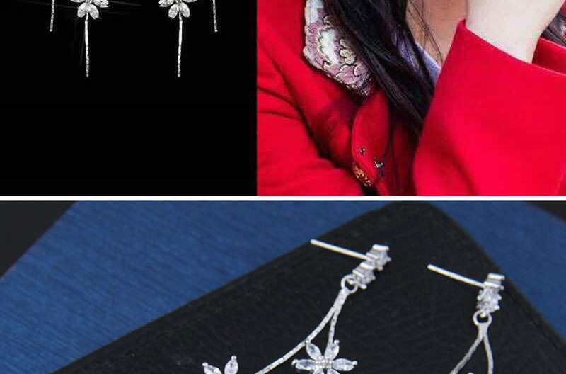 Fashion Silver Color Flower Shape Decorated Tassel Earrings,Drop Earrings