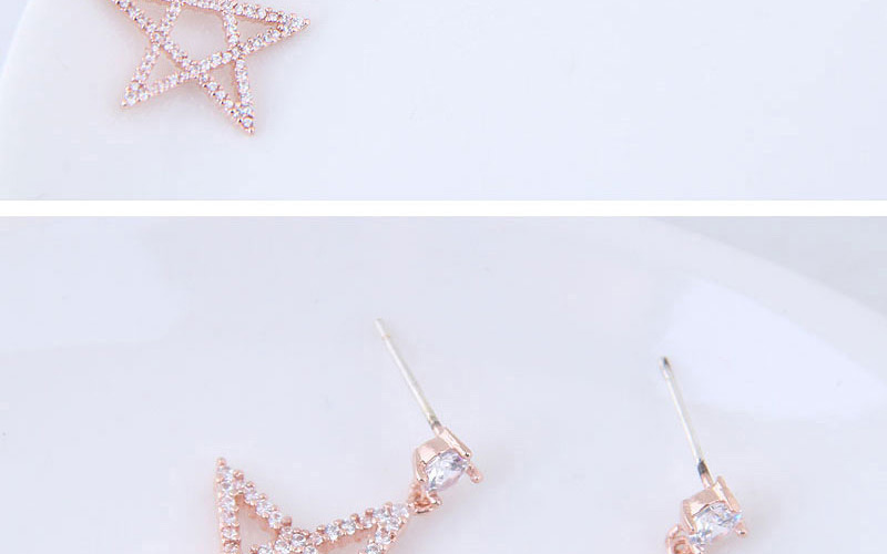 Fashion Rose Gold Full Diamond Decorated Star Shape Earrings,Stud Earrings