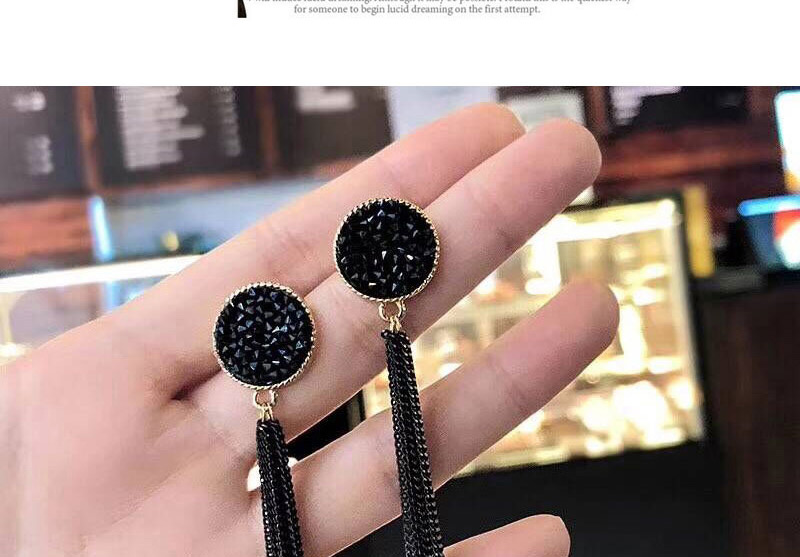Fashion Black Round Shape Decorated Tassel Earrings,Drop Earrings