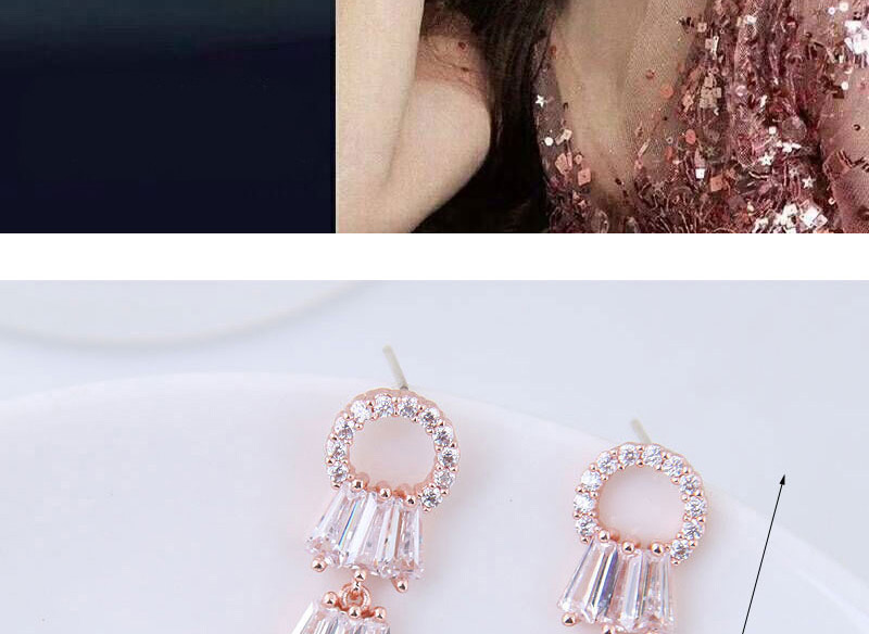 Fashion Rose Gold Full Diamond Decorated Tassel Earrings,Drop Earrings