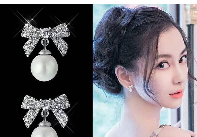 Fashion Silver Color Bowknot Shape Decorated Earrings,Stud Earrings
