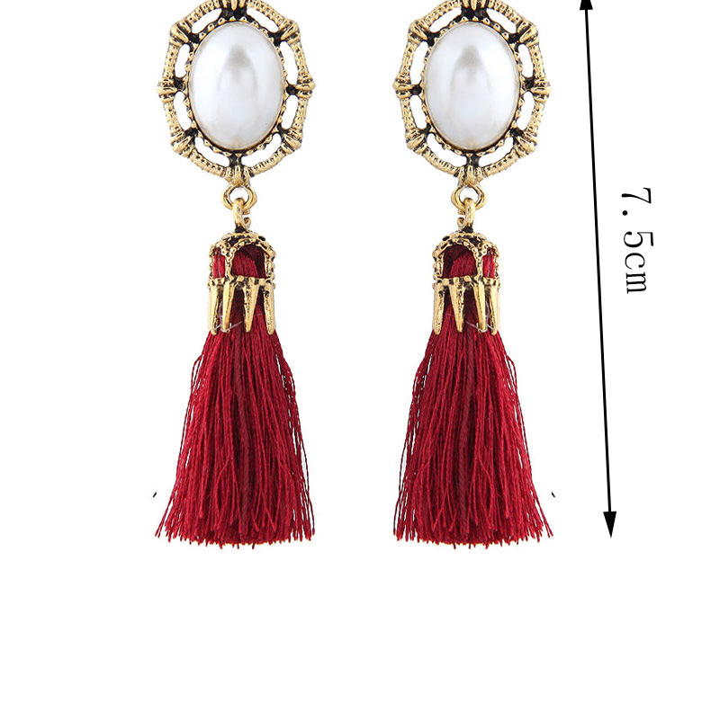 Fashion Red Oval Shape Decorated Tassel Earrings,Drop Earrings