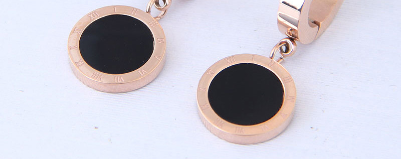Fashion Rose Gold+black Round Shape Decorated Earrings,Drop Earrings