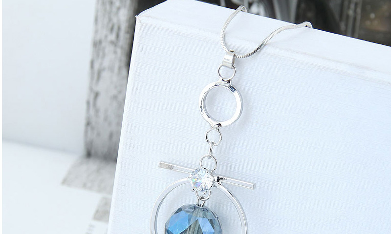 Fashion Blue+silver Color Bead Decorated Necklace,Pendants