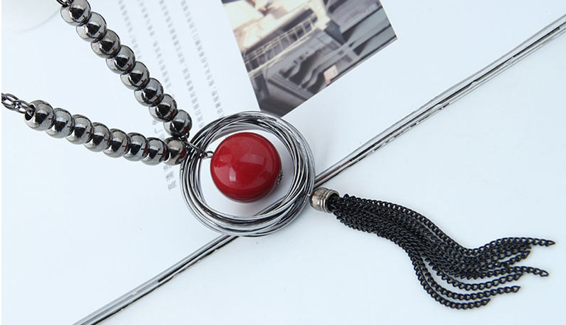 Fashion Red Tassel&bead Decorated Necklace,Pendants