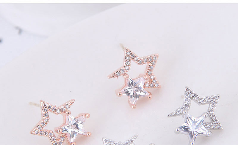 Fashion Rose Gold Full Diamond Design Star Shape Earrings,Stud Earrings