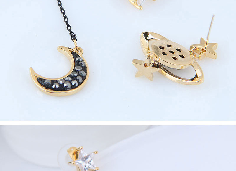 Fashion Black Moon&star Decorated Asymmetric Earrings,Drop Earrings