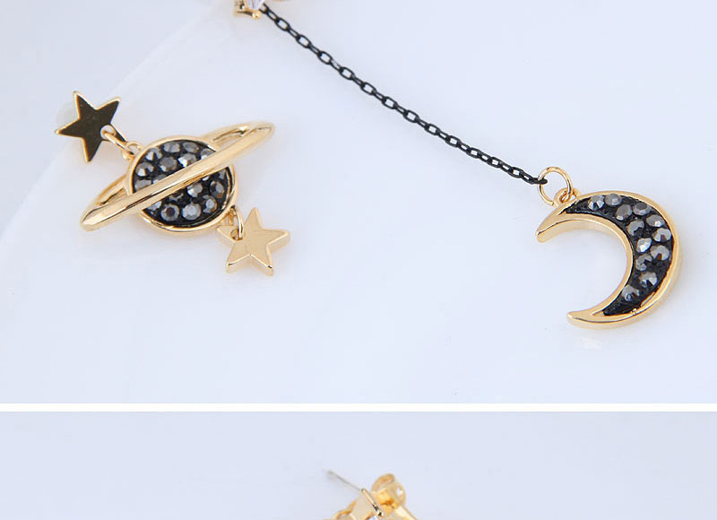 Fashion Black Moon&star Decorated Asymmetric Earrings,Drop Earrings