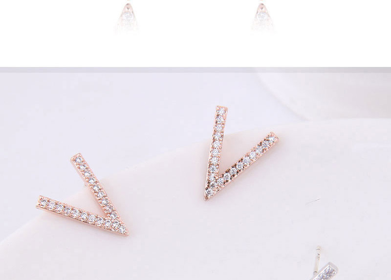 Fashion Rose Gold Full Diamond Design V Shape Earrings,Stud Earrings