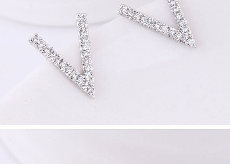 Fashion Silver Color Full Diamond Design V Shape Earrings,Stud Earrings