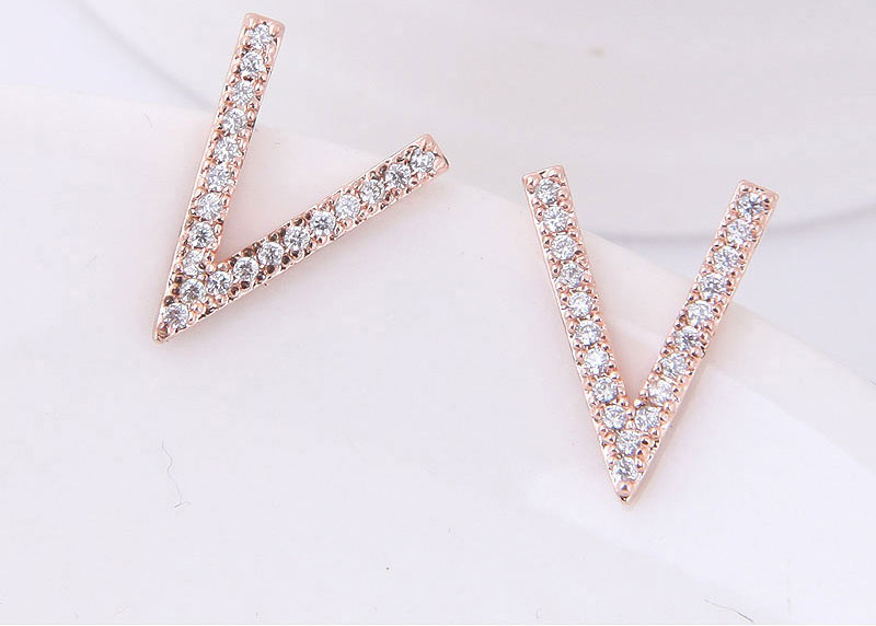 Fashion Silver Color Full Diamond Design V Shape Earrings,Stud Earrings