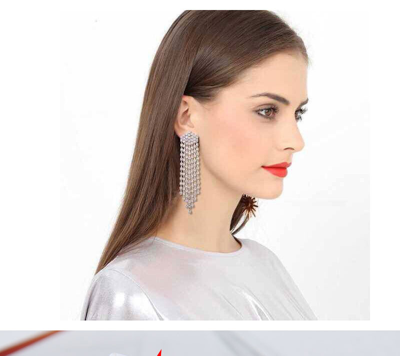 Fashion White Full Diamond Design Long Tassel Earrings,Drop Earrings