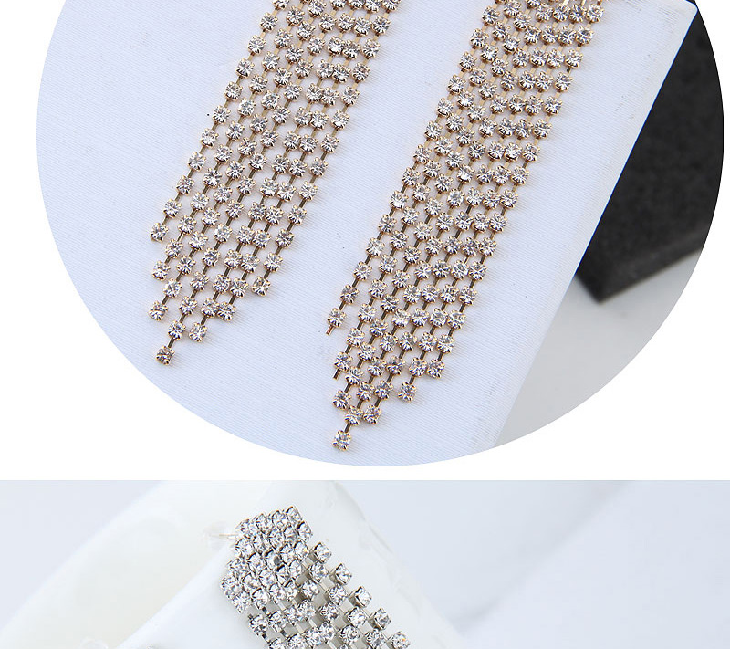 Fashion Silver Color Full Diamond Design Long Tassel Earrings,Drop Earrings
