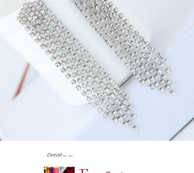 Fashion White Full Diamond Design Long Tassel Earrings,Drop Earrings