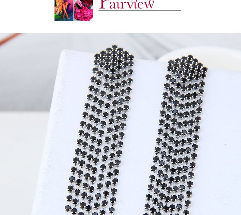 Fashion Black Full Diamond Design Long Tassel Earrings,Drop Earrings