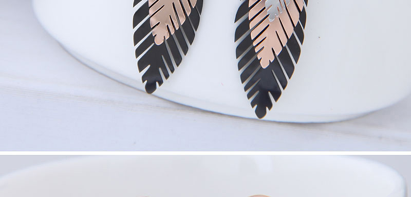 Fashion Rose Gold+black Leaf Shape Design Color Matching Earrings,Earrings