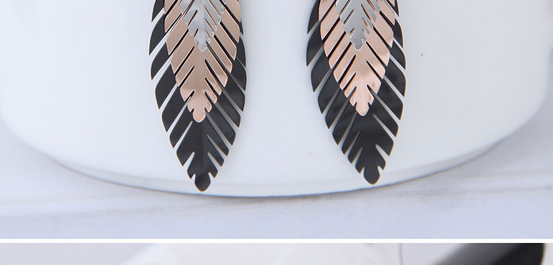 Fashion Rose Gold+black Leaf Shape Design Color Matching Earrings,Earrings