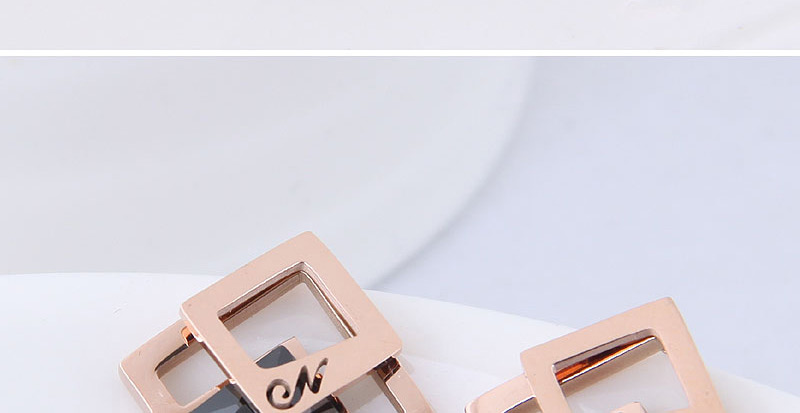Fashion Rose Gold+black Square Shape Design Color Matching Earrings,Earrings