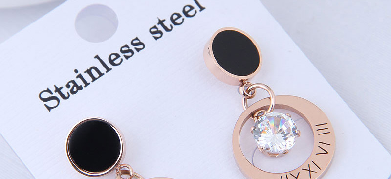 Fashion Rose Gold Diamond Decorated Round Shape Earrings,Earrings