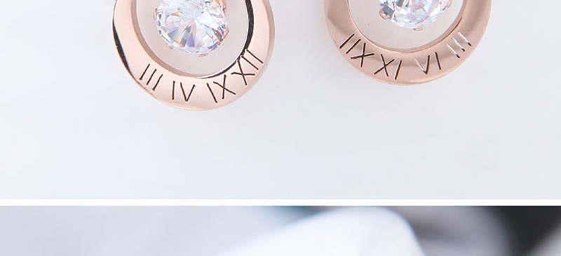Fashion Rose Gold Diamond Decorated Round Shape Earrings,Earrings