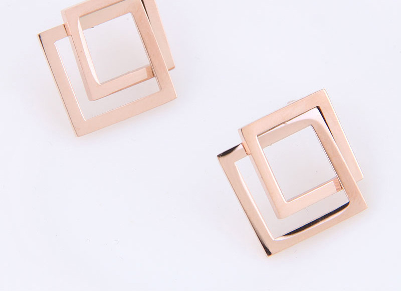 Fashion Rose Gold Double Square Shape Design Simple Earrings,Earrings
