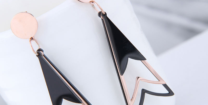 Fashion Rose Gold+black Triangle Shape Design Long Earrings,Earrings