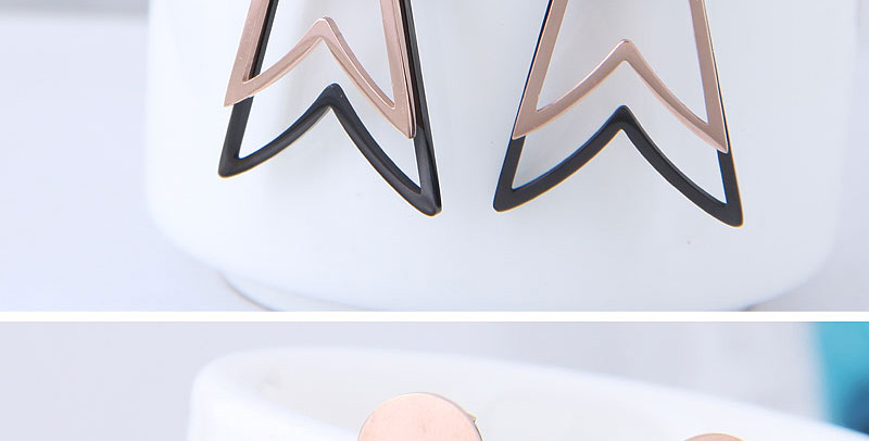 Fashion Rose Gold+black Triangle Shape Design Long Earrings,Earrings