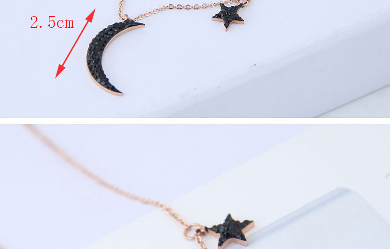 Elegant Rose Gold Moon&star Decorated Long Necklace,Necklaces