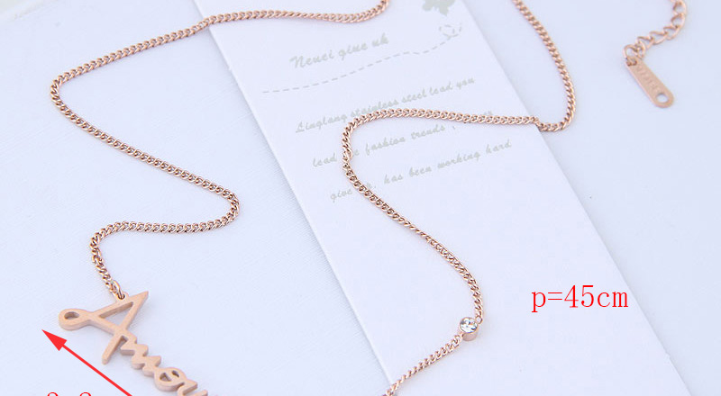 Elegant Rose Gold Letter Decorated Pure Color Necklace,Necklaces