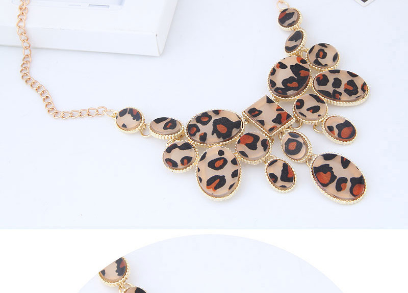 Elegant Brown Leopard Pattern Decorated Necklace,Bib Necklaces