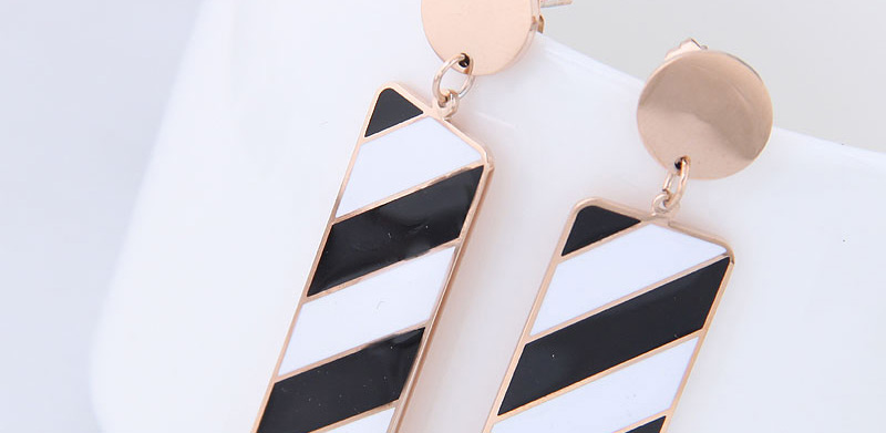Elegant Black+white Stripe Pattern Decorated Earrings,Earrings