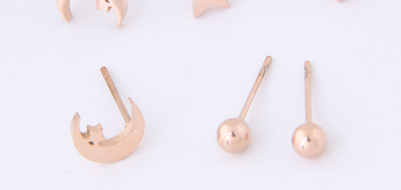 Elegant Rose Gold Moon&star Decorated Pure Color Earrings(6pcs),Earrings