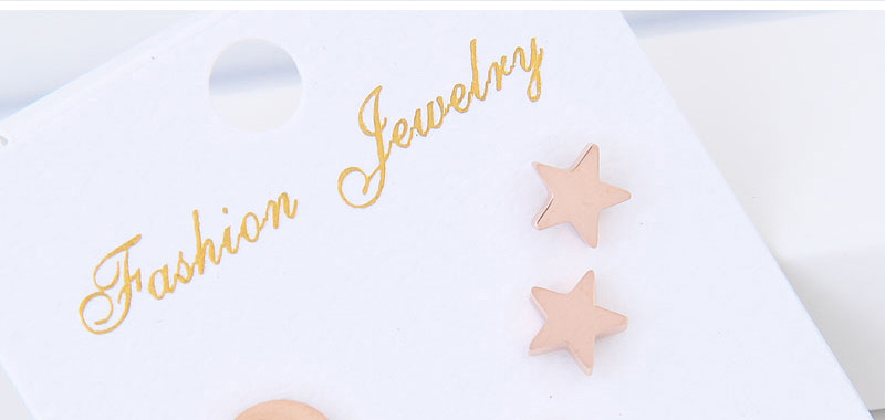 Elegant Rose Gold Moon&star Decorated Pure Color Earrings(6pcs),Earrings