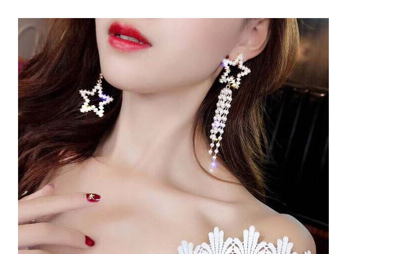 Fashion Gold Color+white Star Shape Design Tassel Earrings,Drop Earrings
