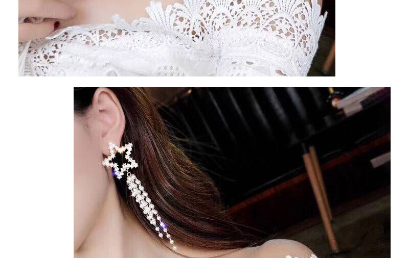 Fashion Gold Color+white Star Shape Design Tassel Earrings,Drop Earrings