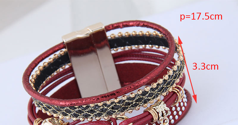 Fashion Claret Red Rivet Decorated Multi-layer Bracelet,Fashion Bracelets