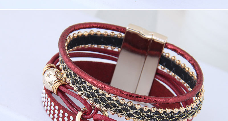 Fashion Claret Red Rivet Decorated Multi-layer Bracelet,Fashion Bracelets