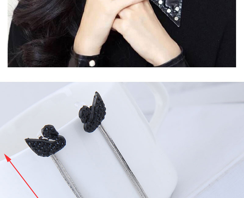 Fashion Black Swan Shape Decorated Tassel Earrings,Drop Earrings