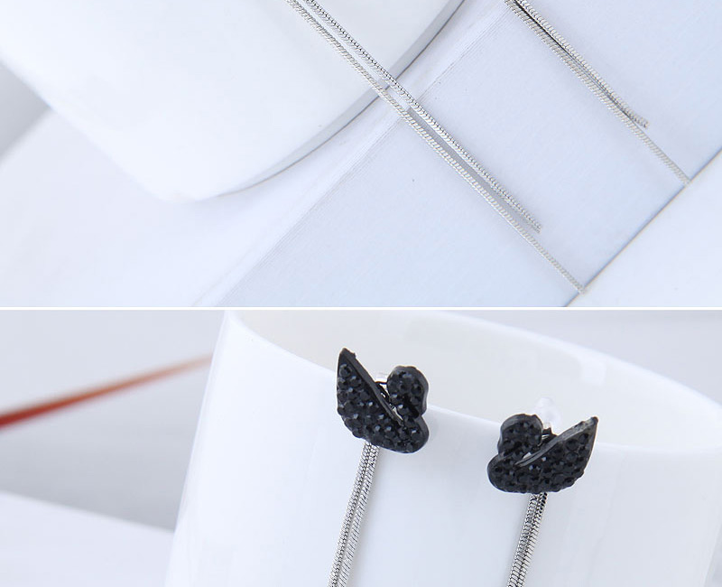 Fashion Black Swan Shape Decorated Tassel Earrings,Drop Earrings