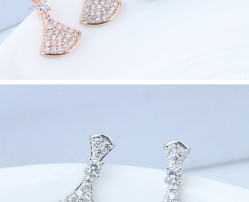 Simple Silver Color Full Diamond Decorated Earrings,Stud Earrings
